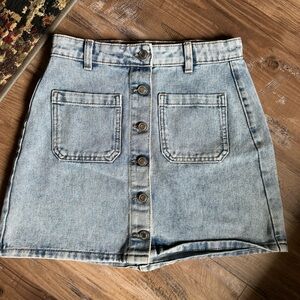 Classic Light Wash Denim Button-Front Mini Skirt